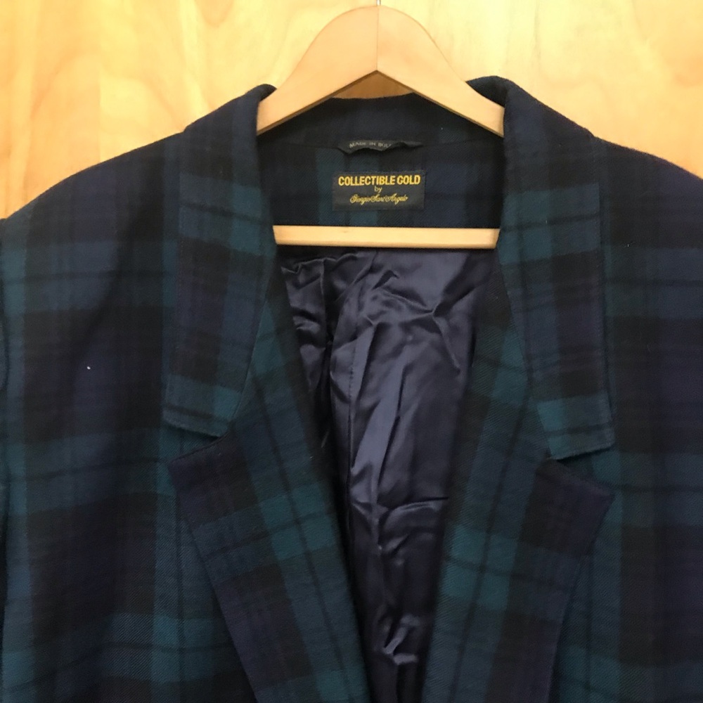 Vintage Giorgio Sant Angelo Collectible Gold Wool Tartan Plaid Oversized Blazer